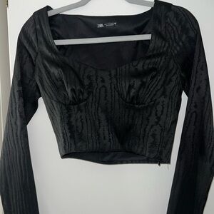 Zara Black Textured Crop Top